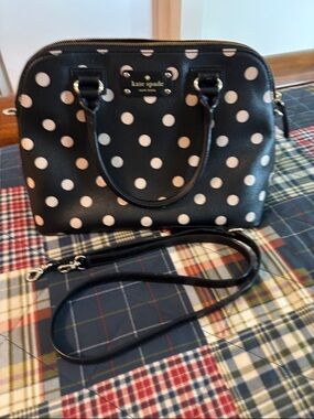 kate spade Black & White Polka Dot Dome Satchel with Detachable Strap